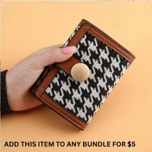 $5 ADD ON ITEM-Small Houndstooth Trifold Wallet Leather Purse Credit Card Holder - Picture 1 of 6